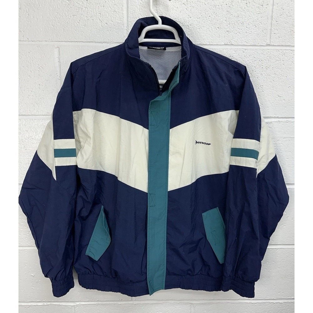 Dunlop Windbreaker Navy Blue Vintage 80s Colorblock / Men's XL